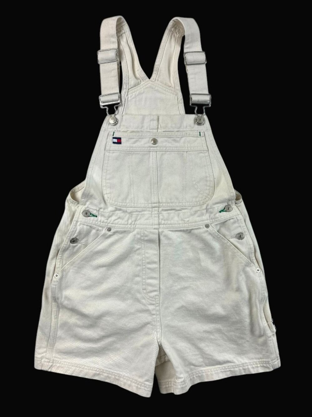 VINTAGE 90s Y2K TOMMY HILFIGER JEANS Small White Carpenter Bib Overalls Shorts